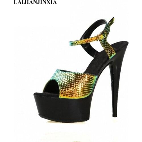 LAIJIANJINXIA 15CM Super Stiletto Stripper Heels Roman Open Toe Women Platform Sandals Sexy Fetish Nightclub Pole Dance Shoes