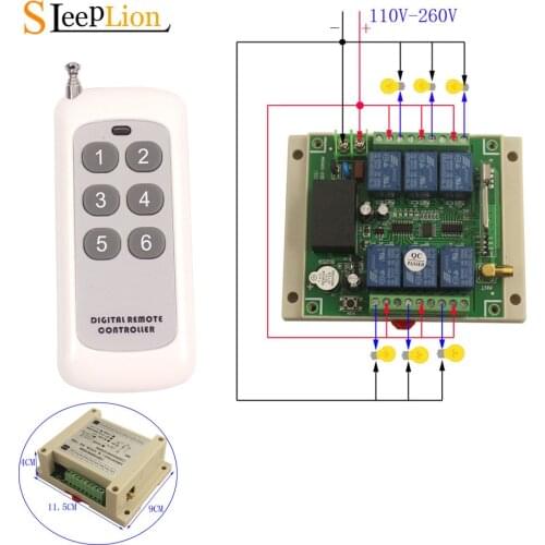 Sleeplion Universal 110V 220V 6 Channel Wireless Switch 6Ch RF Remote Control Switch 110V-220V Transmitter Receiver 433/315MHz