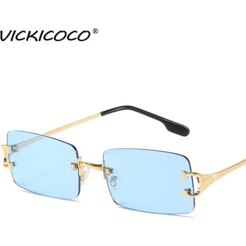 Vintage Small Rimless Sunglasses Women Men Retro Brand Designer Square Sunglasses Female Rectangular Glasses UV400 Oculos De Sol
