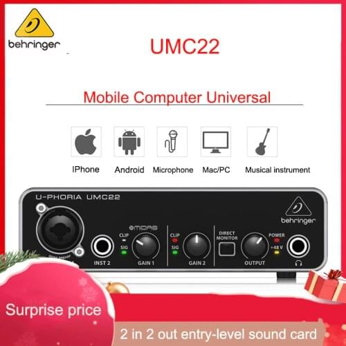BEHRINGER UMC22 Live Recording External Sound Card USB Mobile Computer Universal Fine Tuning Set With Package
