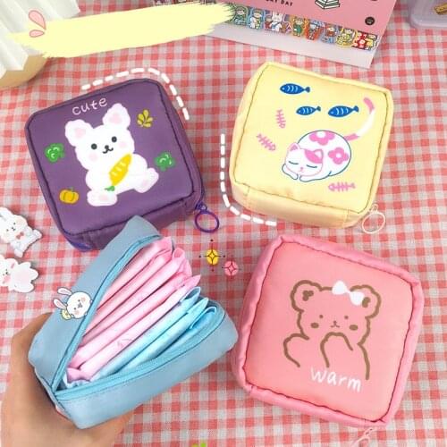 Waterproof tampon storage bag cartoon cute sanitary napkin bag portable makeup lipstick key headset data cable storage bag