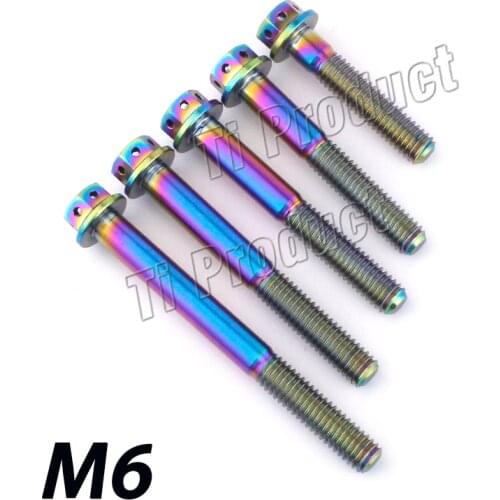 1Pcs Ti M6x10 15 20 25 30 35 40 45 50 60mm Titanium Alloy Motorcycle Fixed Bolts Rainbow Color Titanium Flange Head Screws