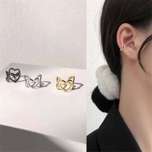 Creative Heart-Shaped Hollow Out 1pcs Non-Pierced Earrings Fashion Womens Earring Accessories Korean Style Jewelry