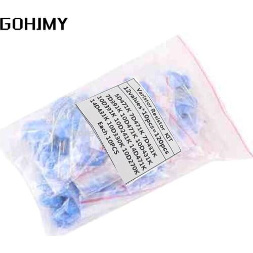 100PCS=12value*10PCS Varistor Resistor Assorted kit 5D471K 7D471K 7D431K 7D391K 10D471K 10D431K 10D391K 14D471K 14D431K 10D241K