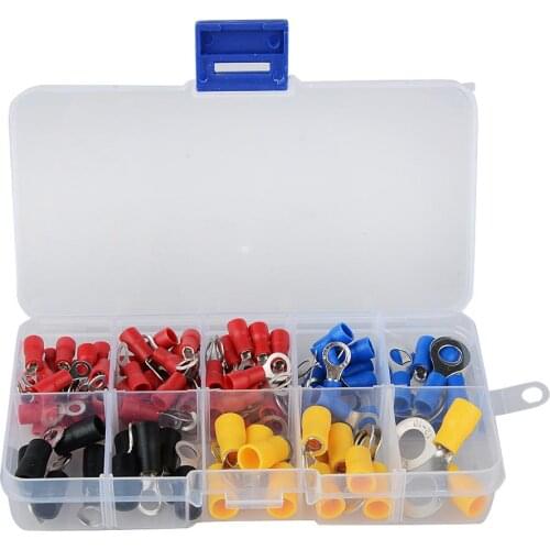 102PCS 10Kinds RV) Ring Terminal Electrical Crimp Connector Kit Set With Box,Copper Wire Insulated Cord Pin End Butt
