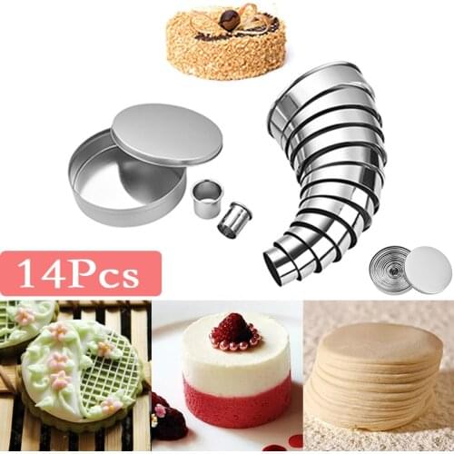 14Pcs/set Round Cookie Moulds Stainless Steel Biscuit Cutter Circle Pastry Cutters Cake Dessert Fondant Mold Rings Baking Tools