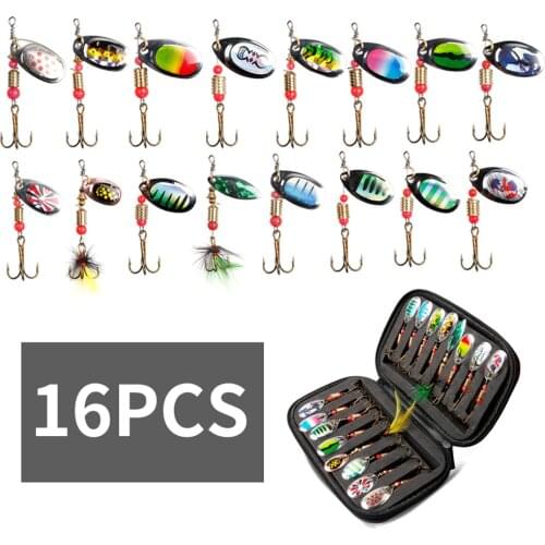 16Pcs/Set Spoon Spinners Fishing Lures Metal Vib Sequin Trout Spoon With Artificial Bait Treble Hooks for Carp Fishing Pesca