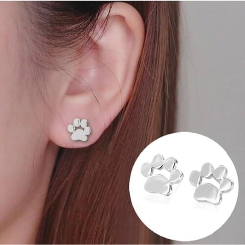 2018 NEW Mini Dog Paw Print Stud Earrings For Women Stainless Steel Cute Animal Earrings Female Piercing Pendientes Mujer Moda