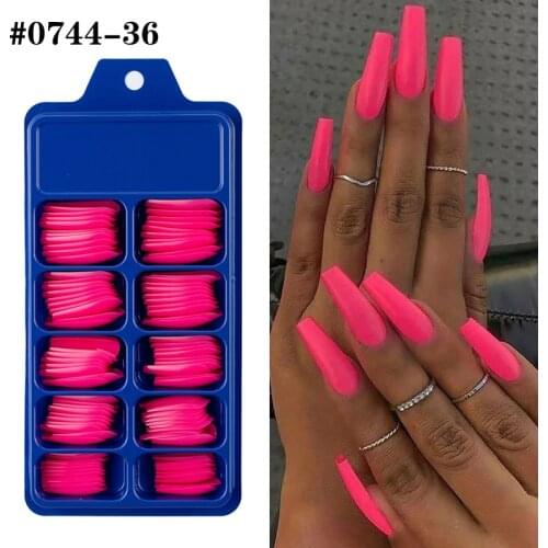 2020 New Blue Red 100pcs Professional Fake Nails Long Ballerina Full Acrylic Nail Tips 10Size Press on Nails Manicure Charms