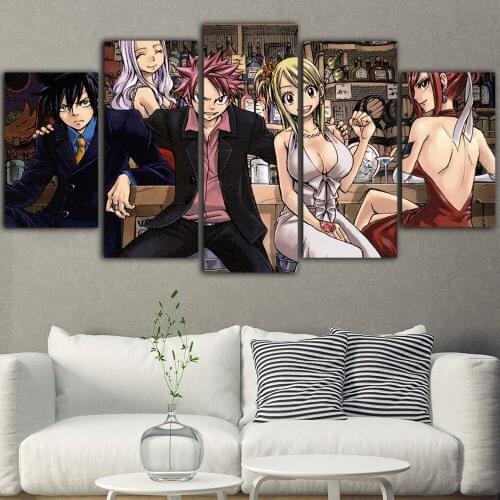 Home Decoration Canvas 5 Pieces Pictures Wall Art Fairy Tail Anime Paintings Prints Modern Modular Poster Living Room Framework