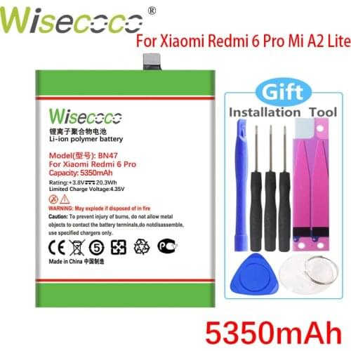 Wisecoco BN47 5350mAh Battery For Xiaomi Redmi 6 Pro / Mi A2 Lite Phone Repair Replacement + Tracking Number