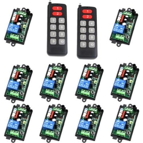 Wireless 1CH Gate Garage Door Remote Control Switch AC 110V 220V 10A RF 2 Transmitter and 10 Receiver SKU: 5458