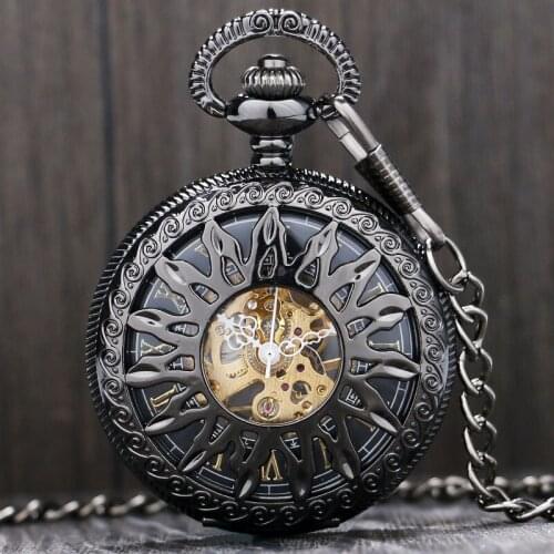 Black Beautiful Retro Pocket Watches Mechanical Pendant Watches Men Women Clock P875C