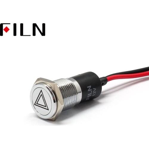 FILN 14mm Car dashboard Double flash danger symbol led red yellow white blue green 12v led indicator light with 20cm cable