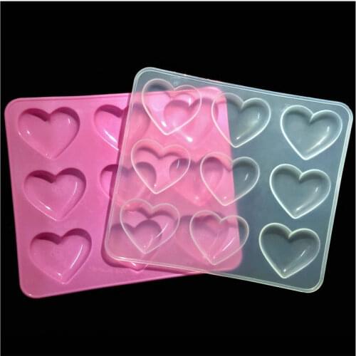 DIY 9-Cavity Clear Shiny Heart Silicone Mold Baking Tool Epoxy Jewelry Cabochons Making Resin Puffy Charms Pink Mould Craft