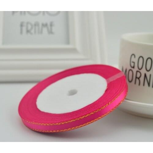 16 colors you pick 1 roll 25 yards 6MM Gold Edge Solid Satin Ribbon Wedding Christmas Decorative Gift Wrapping DIY Crafts