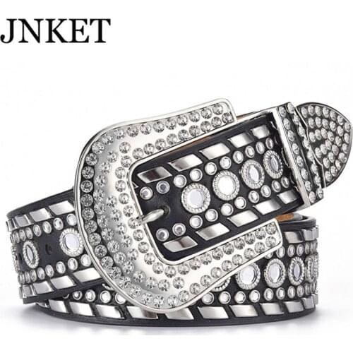 JNKET New Unisex Belts Fashion Belt Rivets Diamond Inset Wide Waist Belt Fashion Casual Jeans Belt