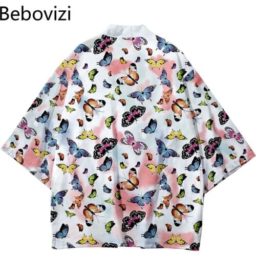 Blue Butterfly Print Fashion Loose Oversized Japanese Cardigan Women Men Harajuku Kimono Cosplay Tops Blouse Yukata Clothing