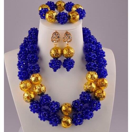 Royal Blue African Beads Jewelry Set Nigerian Necklace Sets