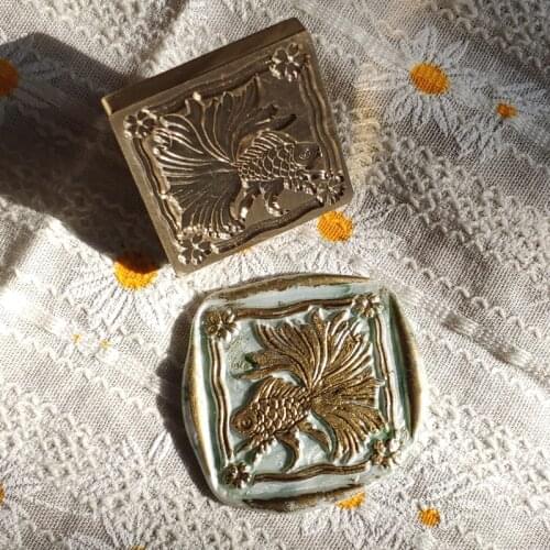 Square Goldfish Illustrated Book Wax Seal Stamp Original Japanese Wooden Handle Fire Lacquer Seal Birthday Invitation Wax Seal