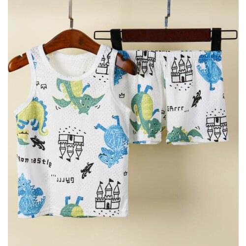 Summer Cartoon Vest Suits for Boys and Girls Tops+shorts 2pcs Sets for Children Kids Pajamas Sets Clothes for Children 2021