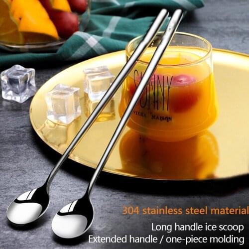 304 stainless steel long handle mixing spoon small soup spoon lengthened coffee spoon creative ice spoon dessert fruit spoon2021