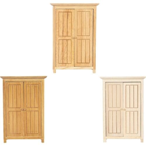 1/12 Handmade Dollhouse Simulation 2 Doors Wardrobe Furniture for Bedroom Living Room Landscape Craft