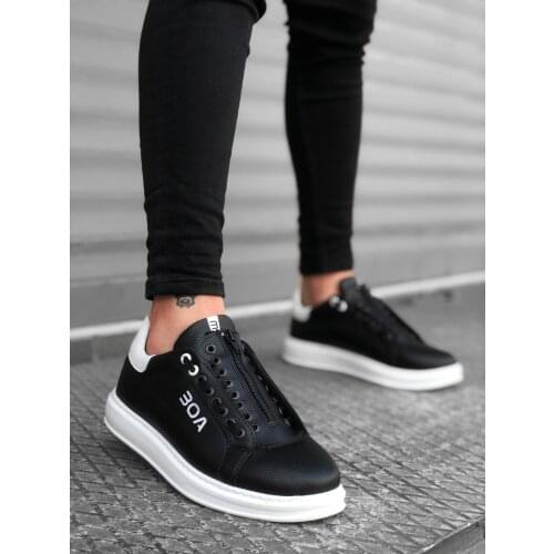 BA0170 Laced Up Zipper Black White High Outsole Male Boots