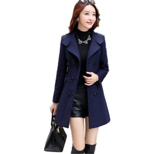 2018 New Women Autumn Winter Outerwear Wool Blend Warm Long Coat Slim Fit Lapel Woolen Overcoat Cashmere Female Plus Size 1621