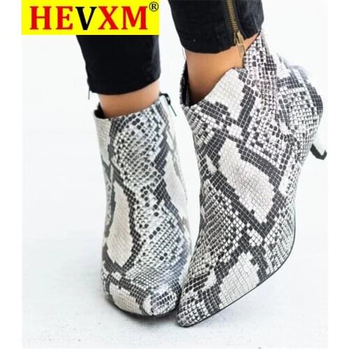 NEW Womens Ankle Boots Leopard Women Pointed Toe Ladies Chunky High heel Female Shoes Woman Footwear Plus Size 35-43 Snake