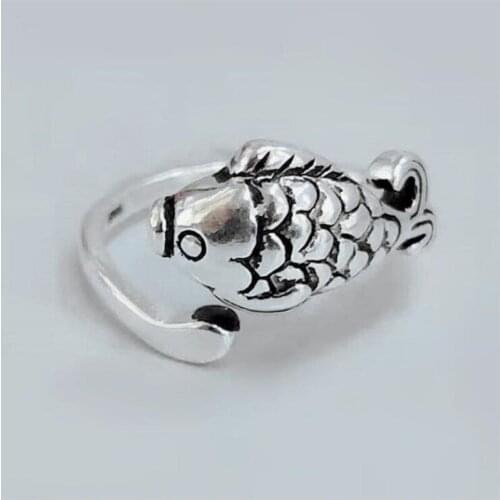 New Arrival Retro Fish 925 Sterling Silver Jewelry Personality Lucky Animal Thai Silver Exquisite Opening Rings R703