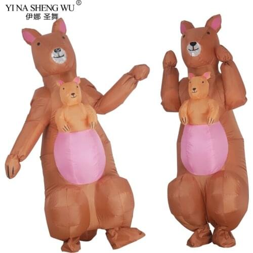 New Adult Kangaroo Carry Baby Inflatable Costume Animal Halloween Cosplay Disfraz For Women Man Carnival Party Dress Wear