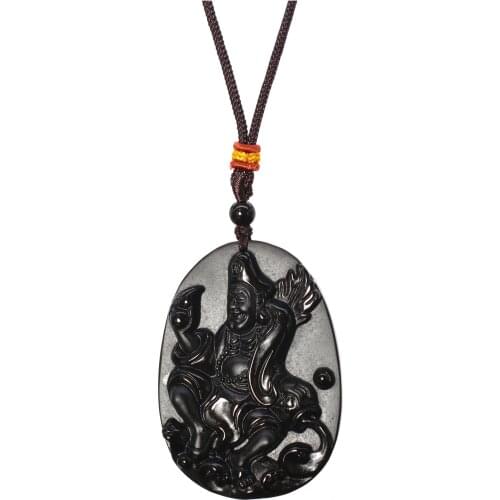 Drop Ship Black Obsidian Buddha Pendant Necklace Jigong Jade Jewelry Talisman Crystal Healing Jewelry