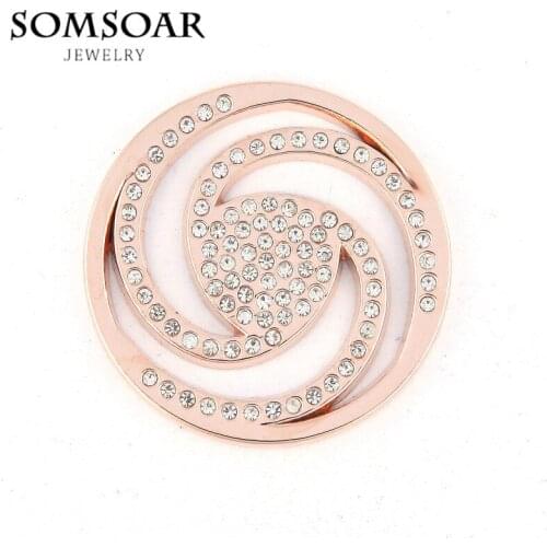 Somsoar Jewelry 33MM Rotate Crystal Coin Disc Fit For 35MM Coin Holder Frame Pendant 10pcs/lot