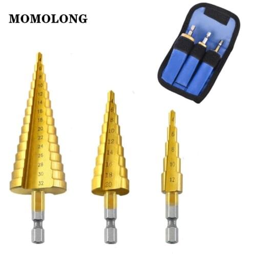 Free Shipping 4241 Steel Step Cone Drill 4-12mm 4-20mm 4-32mm Countersink Titanium Bit Set Hole Large HSS