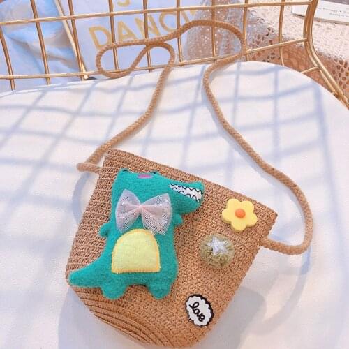 Kids Baby Fruit Design Zipper Cross-body Handbag Fashion Girls Kids Straw Shoulder Messenger Bag Toddler Girls Accessories 1-8Y