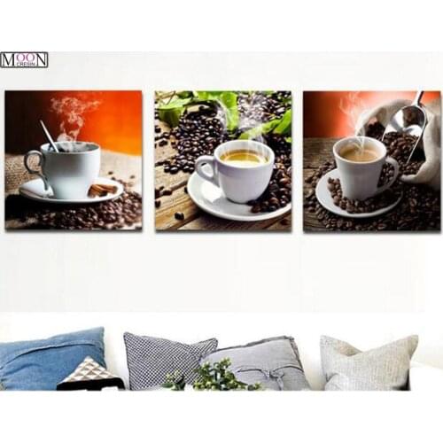 Triptych 5D DIY Diamond Painting Cross Stitch Coffee Cup Diamond Mosaic Full Square Drill DIY Diamond Embroider Decoration Gifts