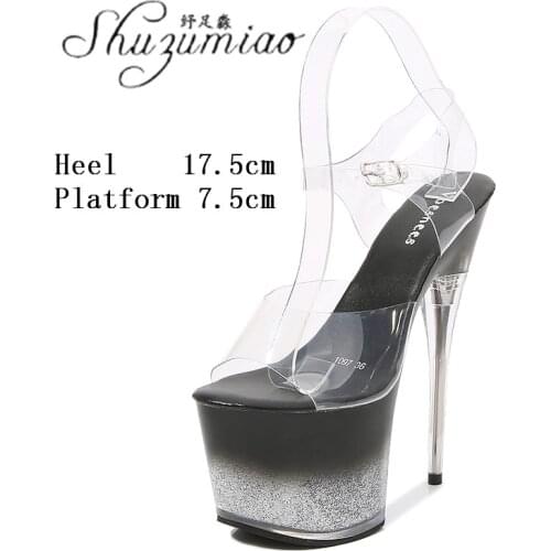 Summer 2021 New Pole Dance Shoes Women Sexy Nightclub Clear Crystal Platform 18 CM Thin Heels Catwalk T Stage Show Model Sandals