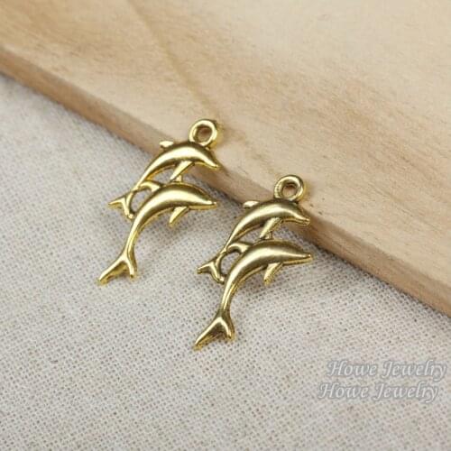 60pcs Vintage Charms dolphin Pendant Antique Gold-color Fit Bracelets Necklace DIY Metal Jewelry Making R011