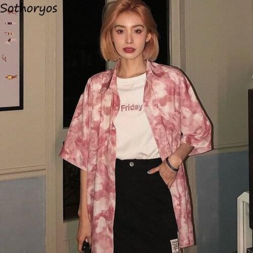 Vintage Shirts Women Summer Loose Tie Dye All-match Fashion Leisure Ladies Simple Elegant Chic Blusas Streetwear Oversized Party