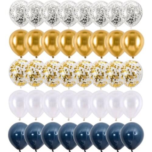 40Pc 10inch dark blue Set Agate Marble Balloons With Metallic Silver Confetti Latex Balloon Wedding Baby Shower Graduation Birth