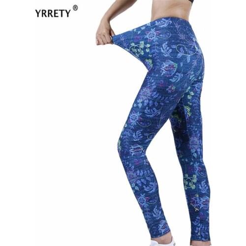 YRRETY Sexy Yoga Leggings Women Hips Push Up Gym Fitness Pants Workout Running Retro Blue Floral Printed Pattern New Clothes