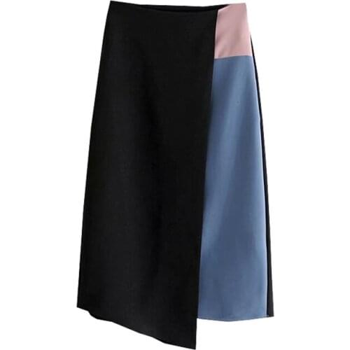 Vintage Fashion Irregular Skirt High-waisted Contrast Color Stitching A-line Skirts for Women 2021 Spring Clothes