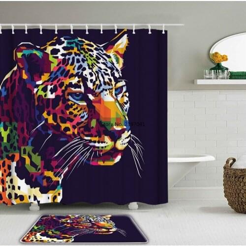 Lion Tiger Cat Dog Animals Shower Curtains Set Waterpoof Bathroom Curtains Bath Curtain Toilet Non-Slip Rug Mat Bathtub Decor