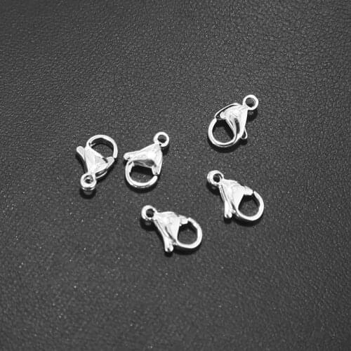 20pcs Stainless Steel Silver Plated Lobster Claw Clasps for DIY Jewelry Making Repairing 9mm/10mm/12mm/13mm/15mm