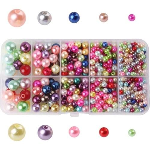 Pearl Round Beads with Case 340Pcs Craft DIY ABS Round Imitation Pearls Faux Pearl Beads for Jewelry Making Decoration