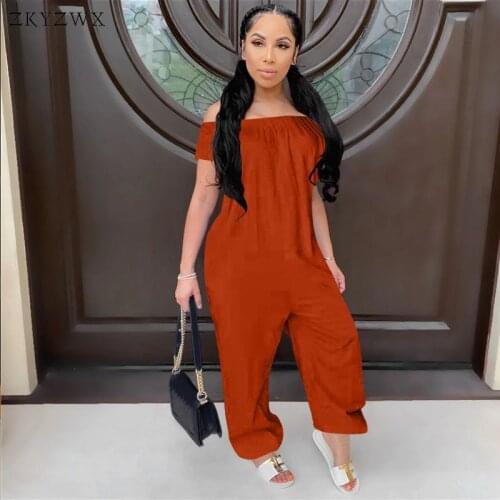 ZKYZWX Plus Size Womens Clothing Sexy Off Shoulder Personality Trendy Summer Street Wear Short Sleeved Casual Loose Jumpsuit
