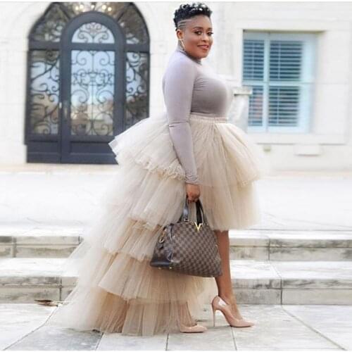 High Street Nude Ruffles Tiered High Low Tulle Skirts Women 2020 Emerald Green Long Puffy Tulle Skirt Plus Size Color Free