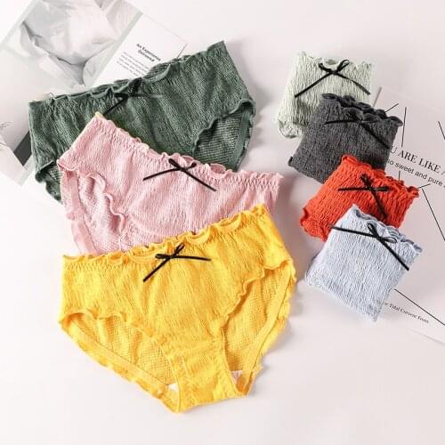 New Japan Style Panties Cotton Women Bow Sexy Lingerie Female Solid Health Sleep Briefs and 7 Color Comfort Breathable Underwear
