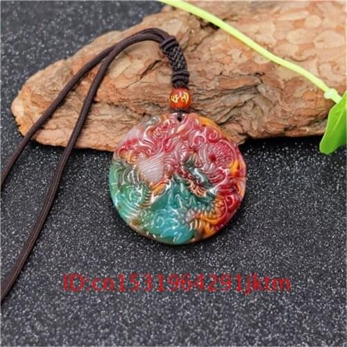 Women for Phoenix Amulet Dragon Jewelry Charm Gifts Jade Men Natural Fashion Pendant Carved Hand Chinese Color Jadeite Necklace